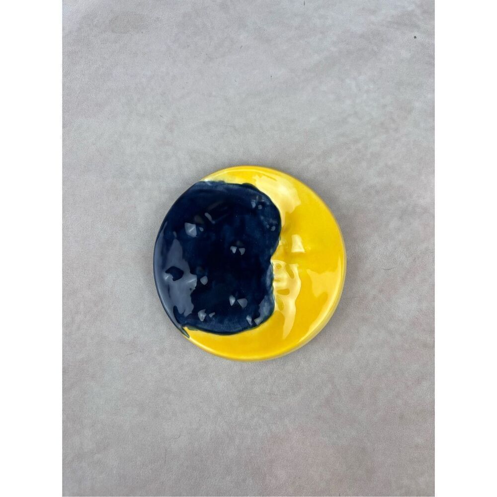 Vintage 90s Celestial Moon Pottery Dish Art Decor Trinket Dish